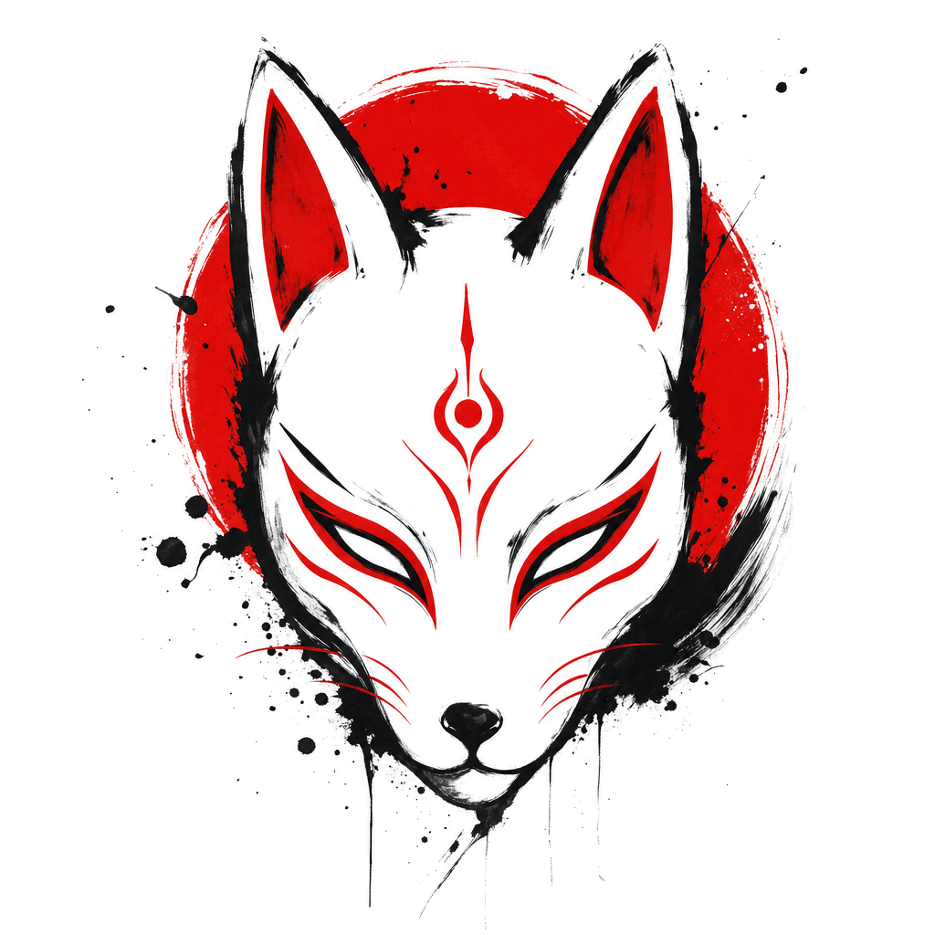 Ink painting of a kitsune festival mask